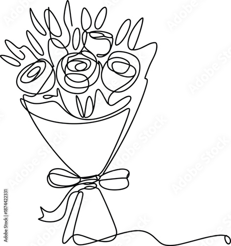 Title: Bouquet of flowers with a ribbon tied around the stems on a transparent background