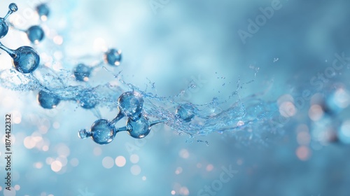 Water molecules move in a splash of liquid in a scientific background