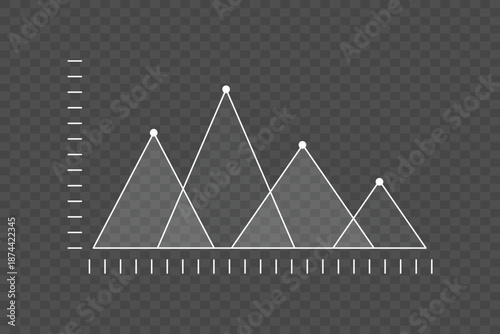 Stock candlestick chart, upward trend, business icon. Minimalist Data Peaks Line Graph with Shaded Areas