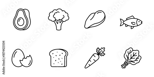 Healthy food line icons set, nutrition and organic products