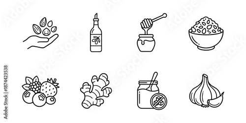 Organic food line icons set, eco friendly and natural products