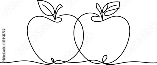 Title: Two apples with leaves and stems on a transparent background