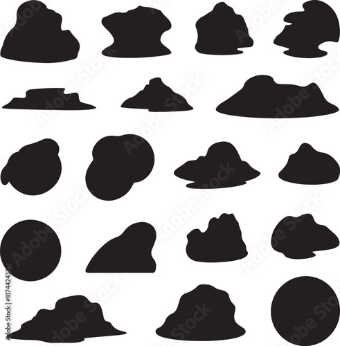 collection of black cloud shapes on white background