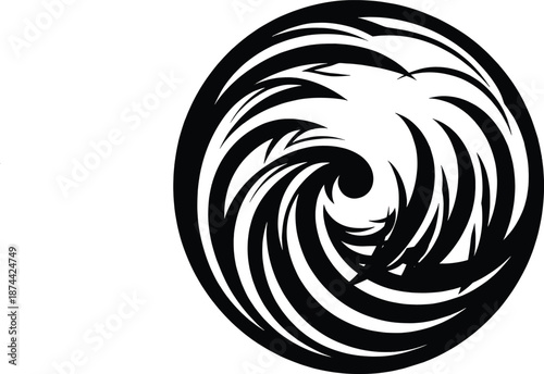 Circular Abstract Swirl Icon with Sharp Tribal Flame Elements