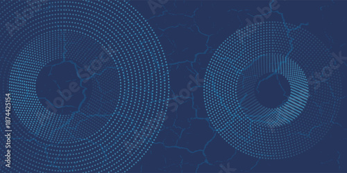 Abstract Digital Circles of Particles with Noise. Futuristic Circular Sound Wave. Big Data Visualization. 3D Virtual Space VR Cyberspace. Crypto Currency Concept. Vector Illustration.