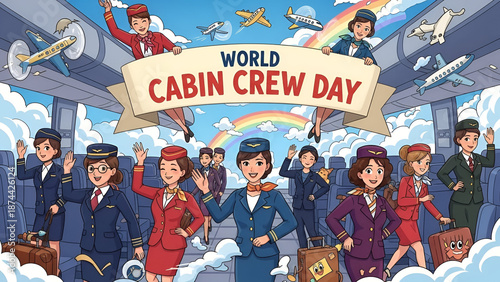 World Cabin Crew Day illustration with flight attendants