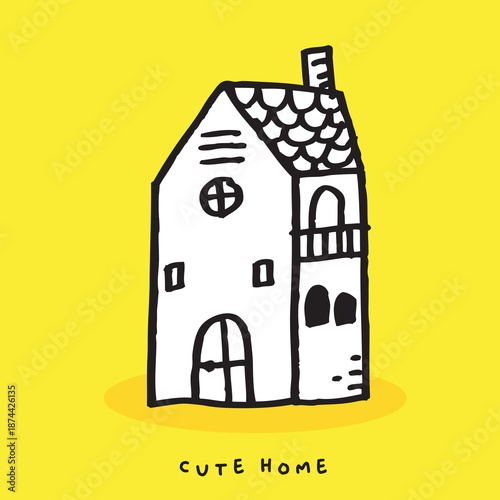 Cute doodle cartoon hand drawn home illustration ,Cute doodle home, cute house