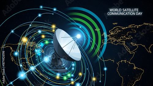 Satellite Communication Day Concept with Global Network