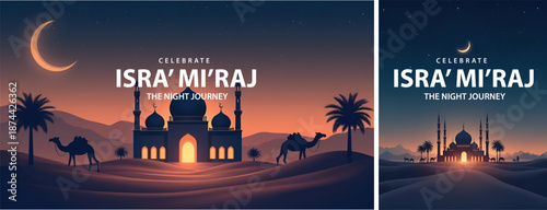 isra mi'raj night journey background, islamic isra miraj background for poster, flyer, social media template design	