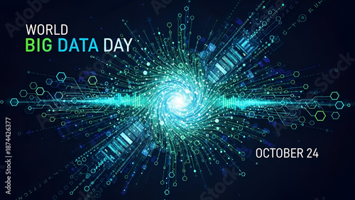 Big Data Day celebration background with glowing blue lines and circuits
