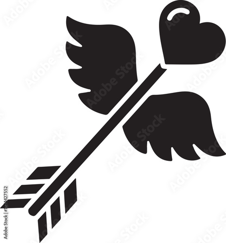 Love arrow with heart shaped tip and wings  symbol of romance and affection
