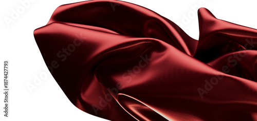 Photos Close up of smooth burgundy satin fabric with soft folds, perfect for background