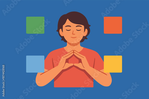 Calm man meditating in lotus pose, mindfulness and relaxation