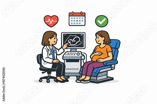 Pregnancy ultrasound visit, doctor consultation and healthy prenatal screening