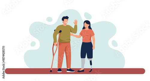 Inclusive representation of individuals with disabilities in a supportive setting for health-related vector illustration