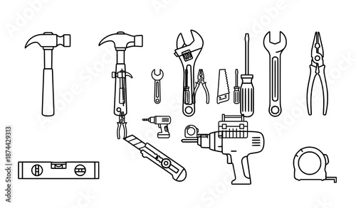 Isometric tool icons set with construction and repair equipment isolated on white background