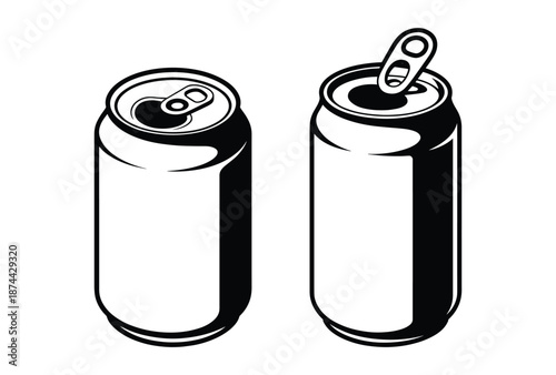 Aluminum beverage can, Line-art style, Soda can outline drawing icon, soft drinks, energy drinks, Aluminum beverage can vector illustration, Minimalist graphic suitable for use in apps or websites