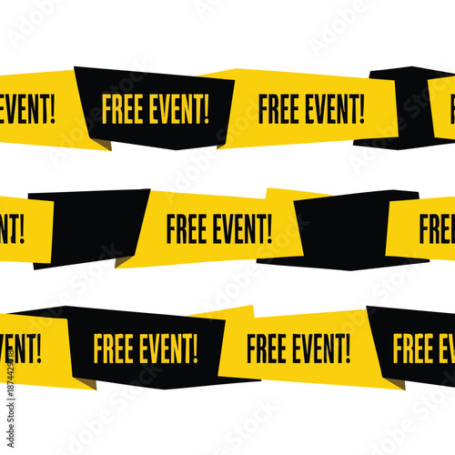 Dynamic ribbons announcing free events in a repeating pattern for advertising promotions and marketing initiatives