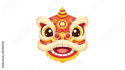 Chinese New Year lion dance head and traditional oriental cultural icons