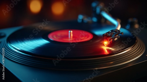 Wallpaper Mural Close-up of a record player, vinyl disc spinning with the needle in action Torontodigital.ca