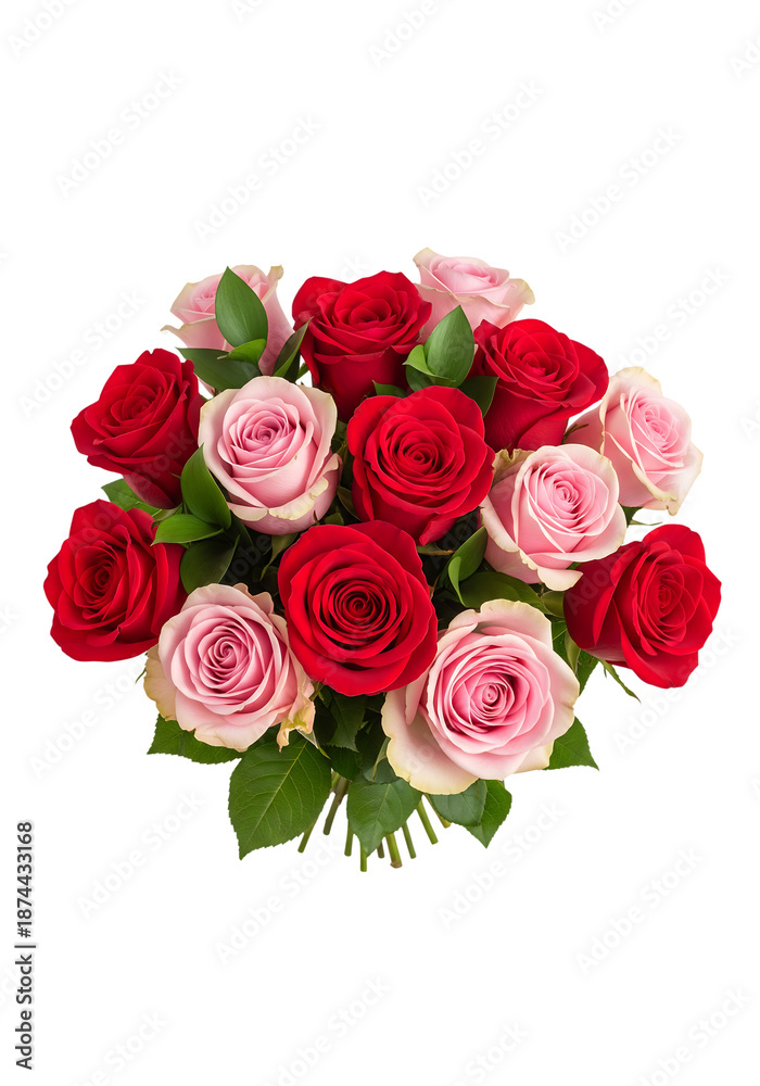 Fototapeta premium Bouquet of red and pink roses, isolated on transparent background