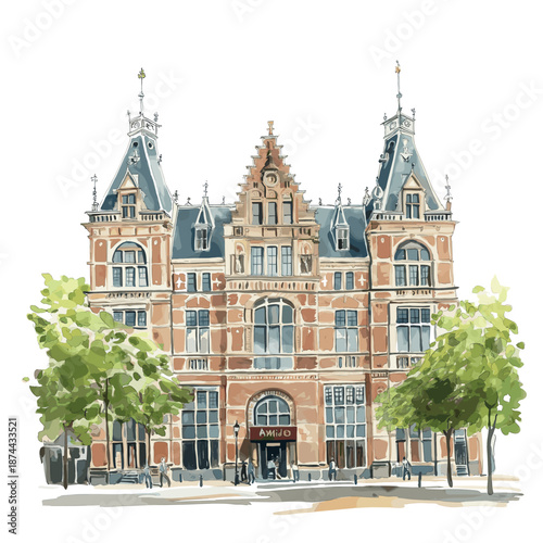 Rijksmuseum. Rijksmuseum watercolor vector illustration