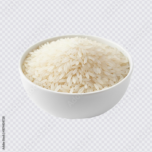 A clean white bowl filled with high-quality long-grain white rice, a versatile staple food perfect for balanced meals and diverse global cuisines.
