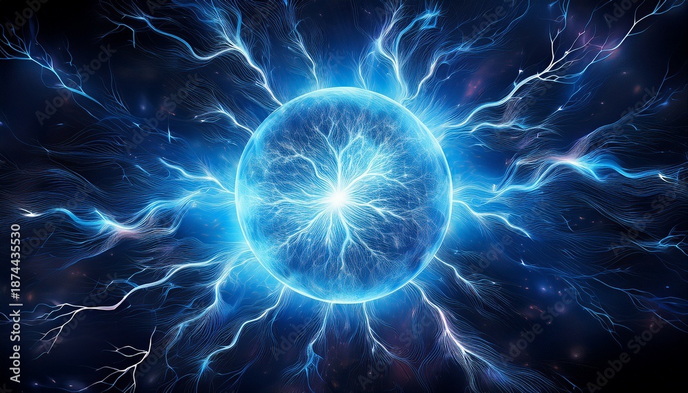 Obraz premium blue glowing plasma ball lightning abstract background