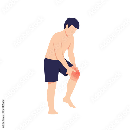 Man suffering from acute knee pain, highlighting common joint injury and discomfort, illustrating a health problem requiring medical attention