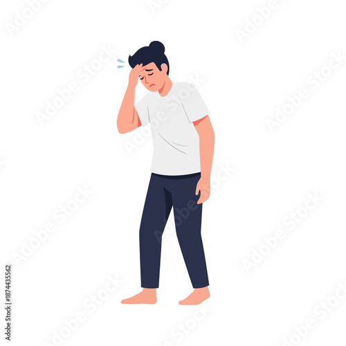 Illustration of a person experiencing a headache or dizziness, holding their head in discomfort