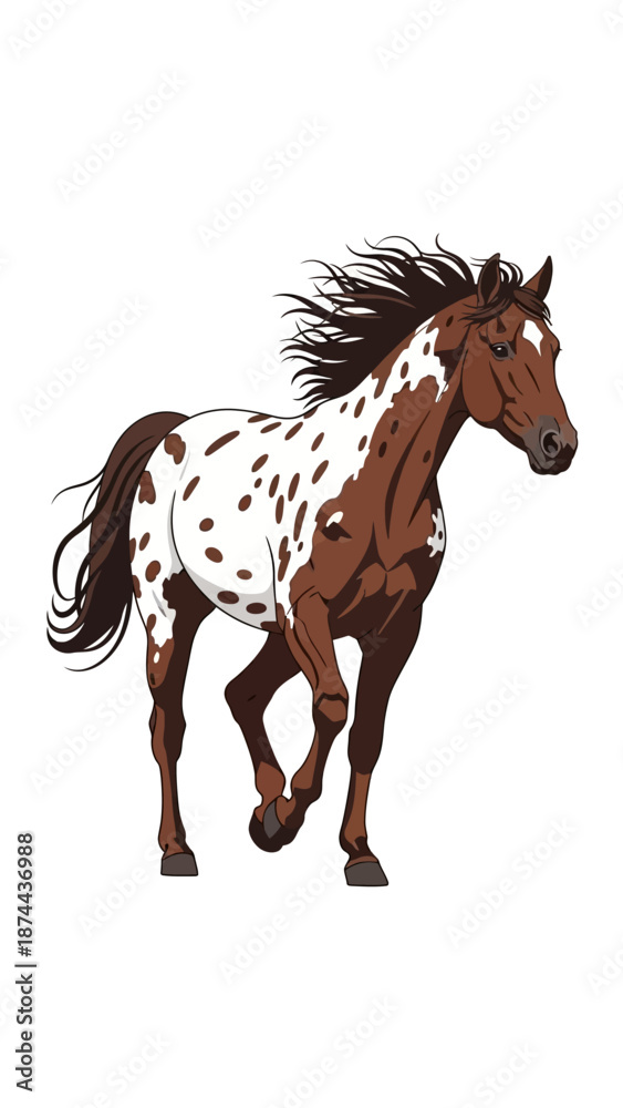 Obraz premium Galloping Appaloosa Horse Illustration with Brown and White Spotted Coat