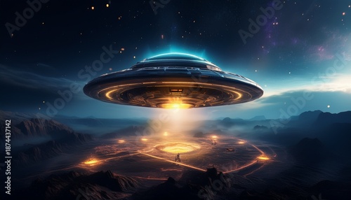 ufo encounter space concept art dark background aerial view extraterrestrial exploration