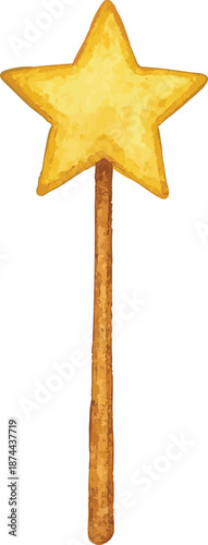 Vector watercolor illustration of a fairy magic wand with star