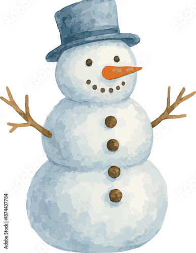 Vector watercolor illustration of a snowman