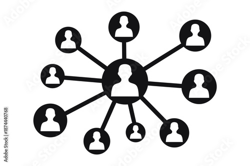 A vector graphic illustration of a network of connected people icons