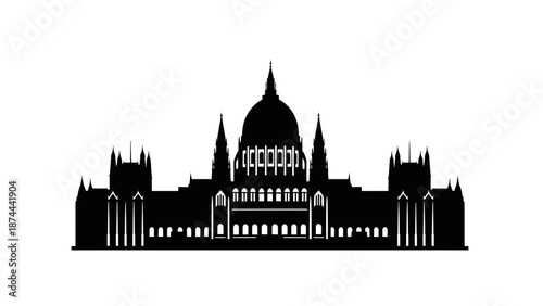 Hungarian Parliament Building Silhouette Vector Illustration.