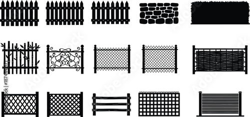 Fence vector silhouette collection isolated on transparent background