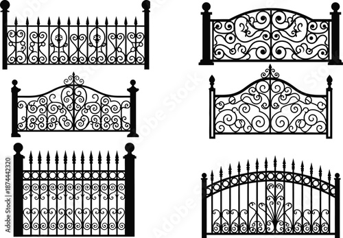 Fence vector silhouette set isolated on transparent background