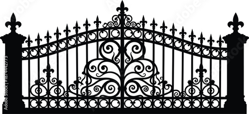 Ornate fence vector silhouette isolated on transparent background