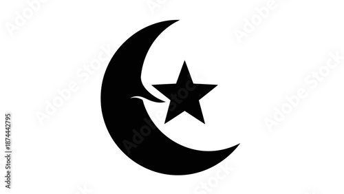 Crescent Moon and Star Islamic Symbol Icon.