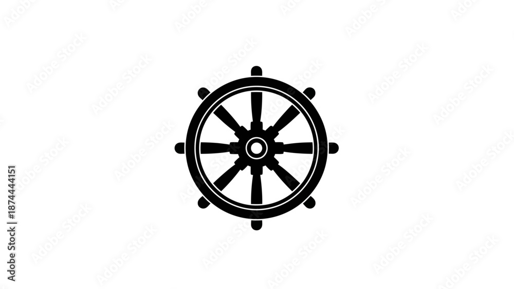 Obraz premium Black Ship Steering Wheel Isolated on White Background.
