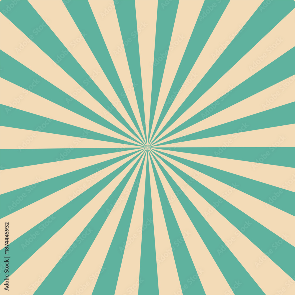Obraz premium Retro background with rays or stripes in the center. Sunburst or sun burst retro background. turquoise colors. Vector illustration