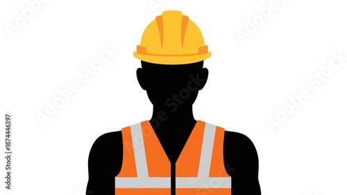 Construction Worker Silhouette with Orange Safety Vest and Yellow Hard Hat