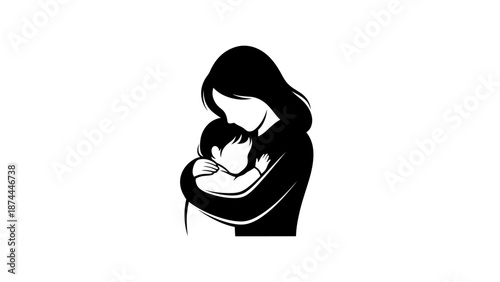 Mother and child embrace in a tender loving hug.