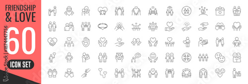 Friendship and love thin line icons set. Care, support, charity icon. Vector