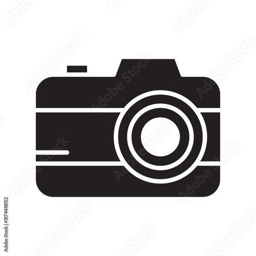 Clean black camera icon photography symbol digital image capture device multimedia graphic creative visual design