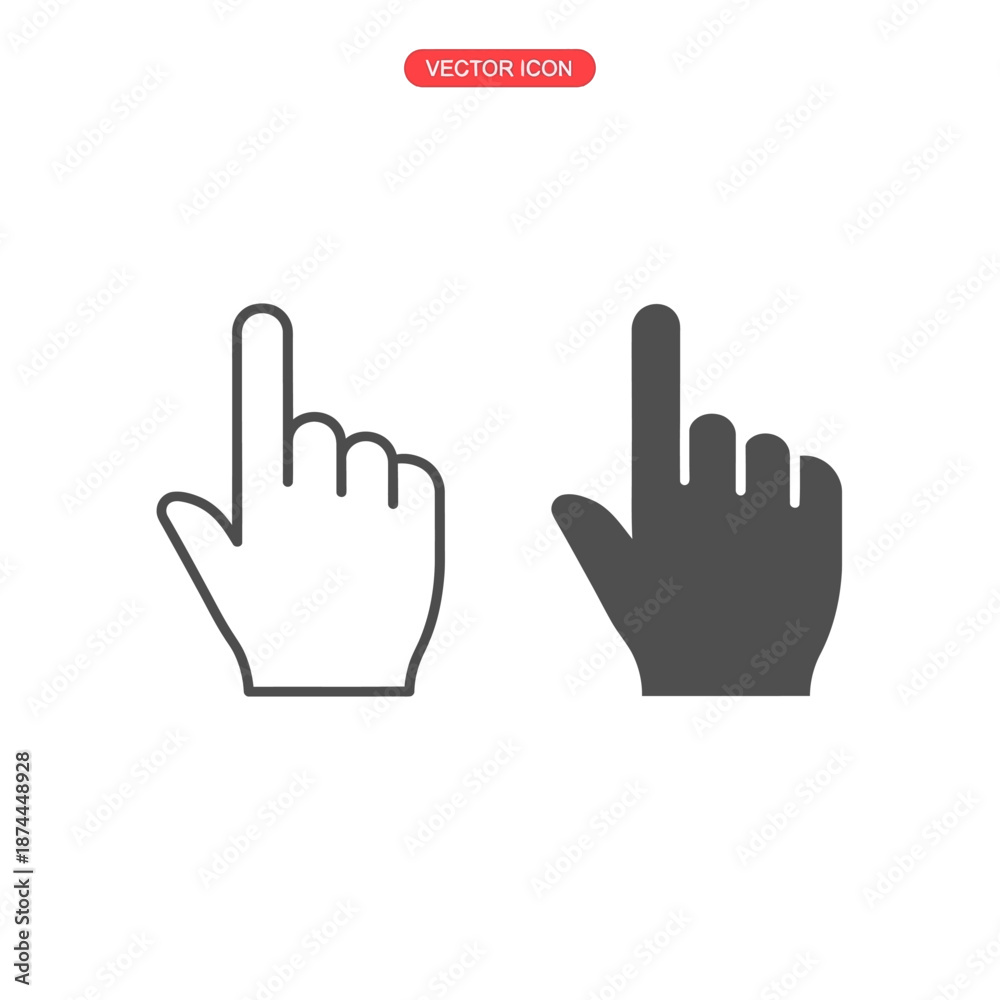 Obraz premium Black and White Pointer Hand Click Cursor Icon Set Vector