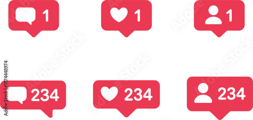 Social Media Notification Icons with Likes Comments and Follower Counts heart