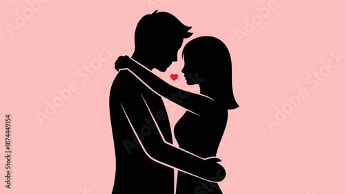 Couple Embracing Silhouette Love Heart Kiss.