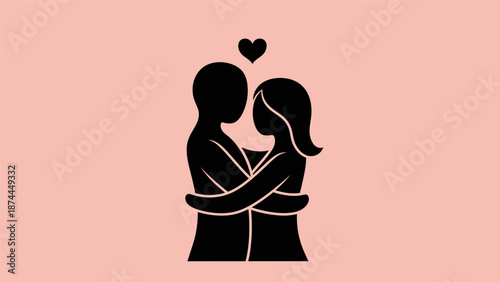 Stylized Couple Embracing with Heart Symbolizing Love and Affection.